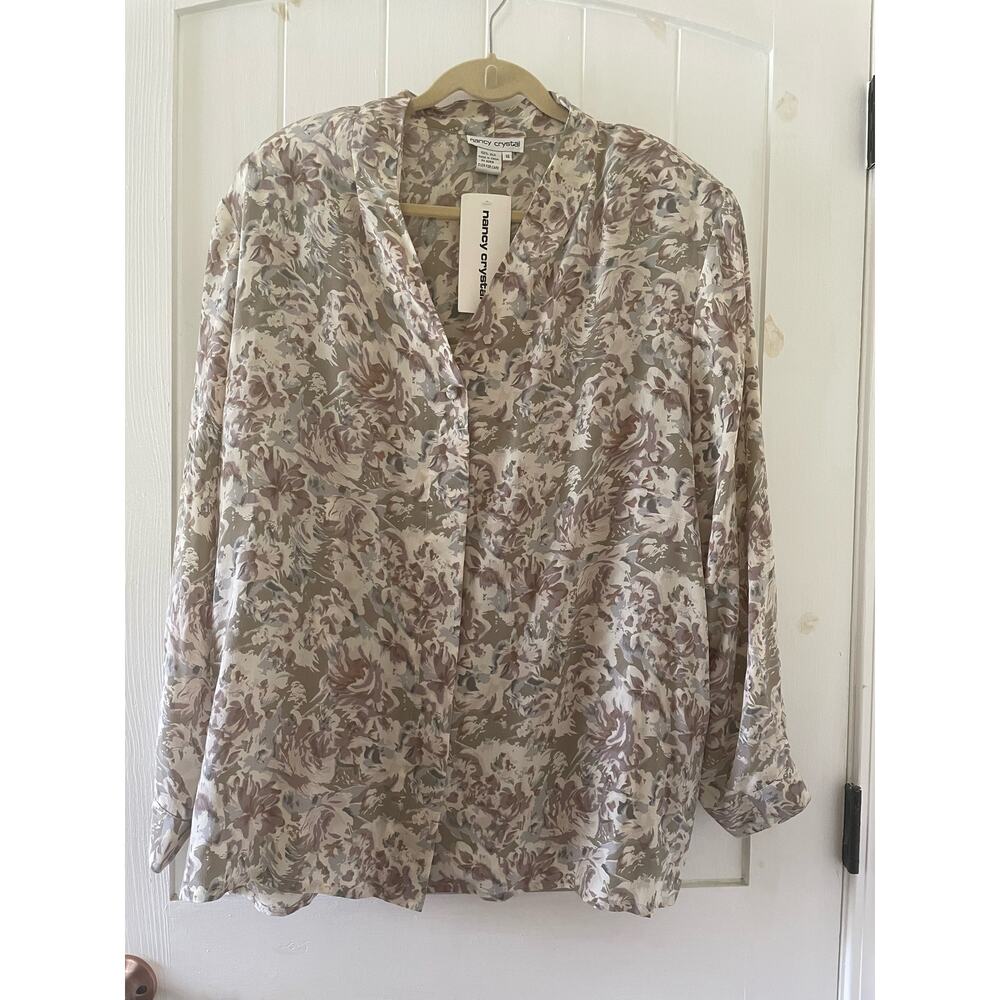 Women’s Nancy Crystal 100% Silk Vintage Blouse Top Size Plus 18 long sleeve